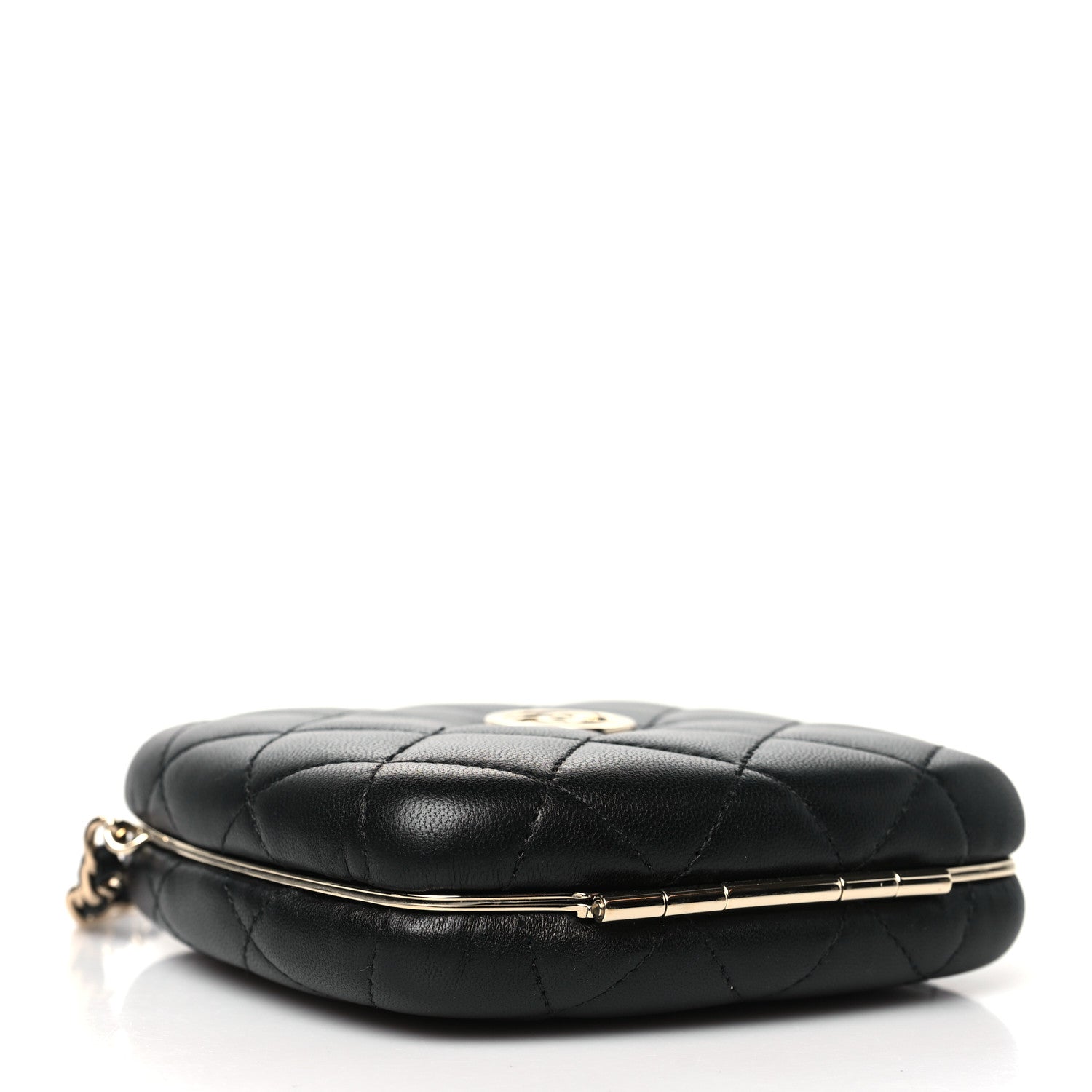 Chanel Lambskin Quilted Compact Vanity Case Purse With Chain Black 4 of 12