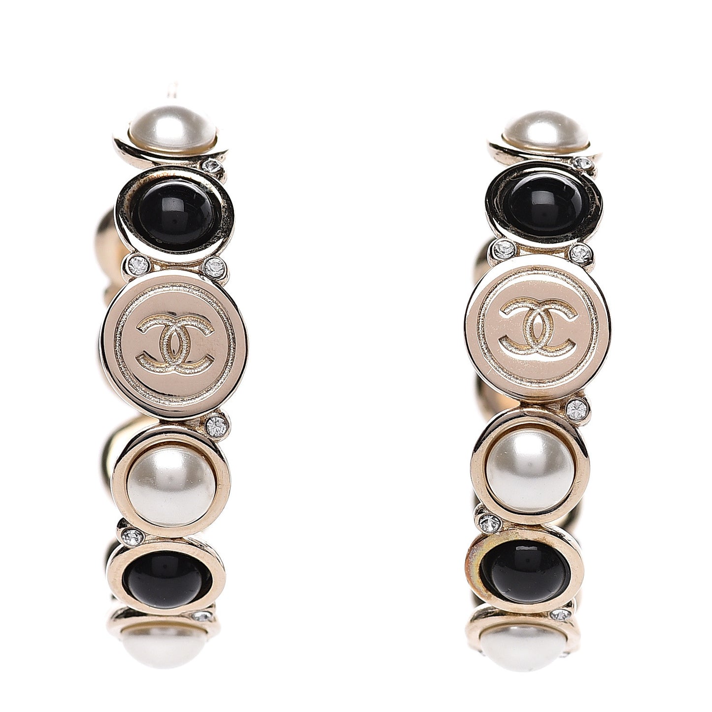 Crystal Pearl Metal Resin Polka Dot Hoop Earrings Gold Black
