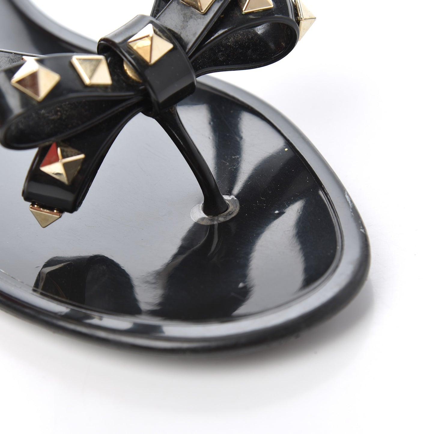 PVC Jelly Rockstud Bow Thong Sandals 40 Black