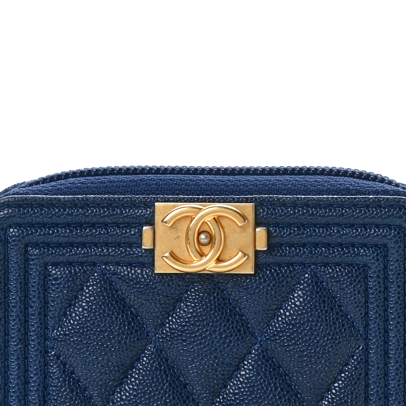 Caviar Quilted Boy Zip Around Coin Purse Wallet Navy Blue
