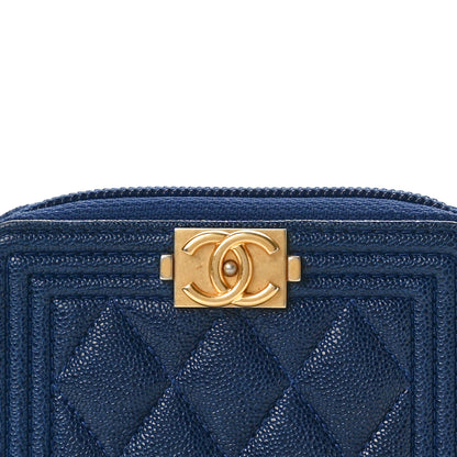 Chanel Caviar Quilted Boy Zip Around Coin Purse Wallet Navy Blue 8 of 10