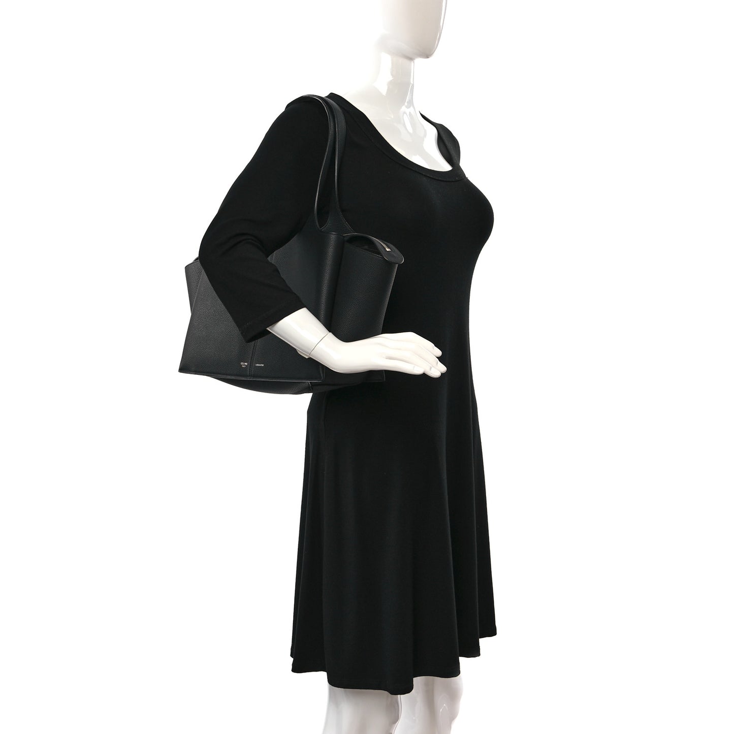 Baby Grained Calfskin Medium Tri-Fold Bag Black
