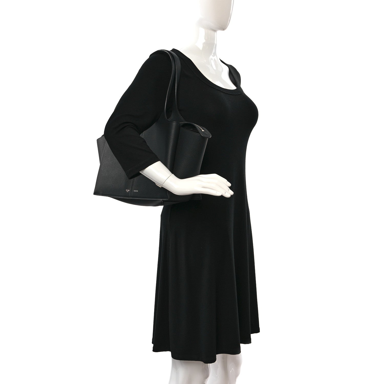 Celine Baby Grained Calfskin Medium Tri-Fold Bag Black 2 of 9