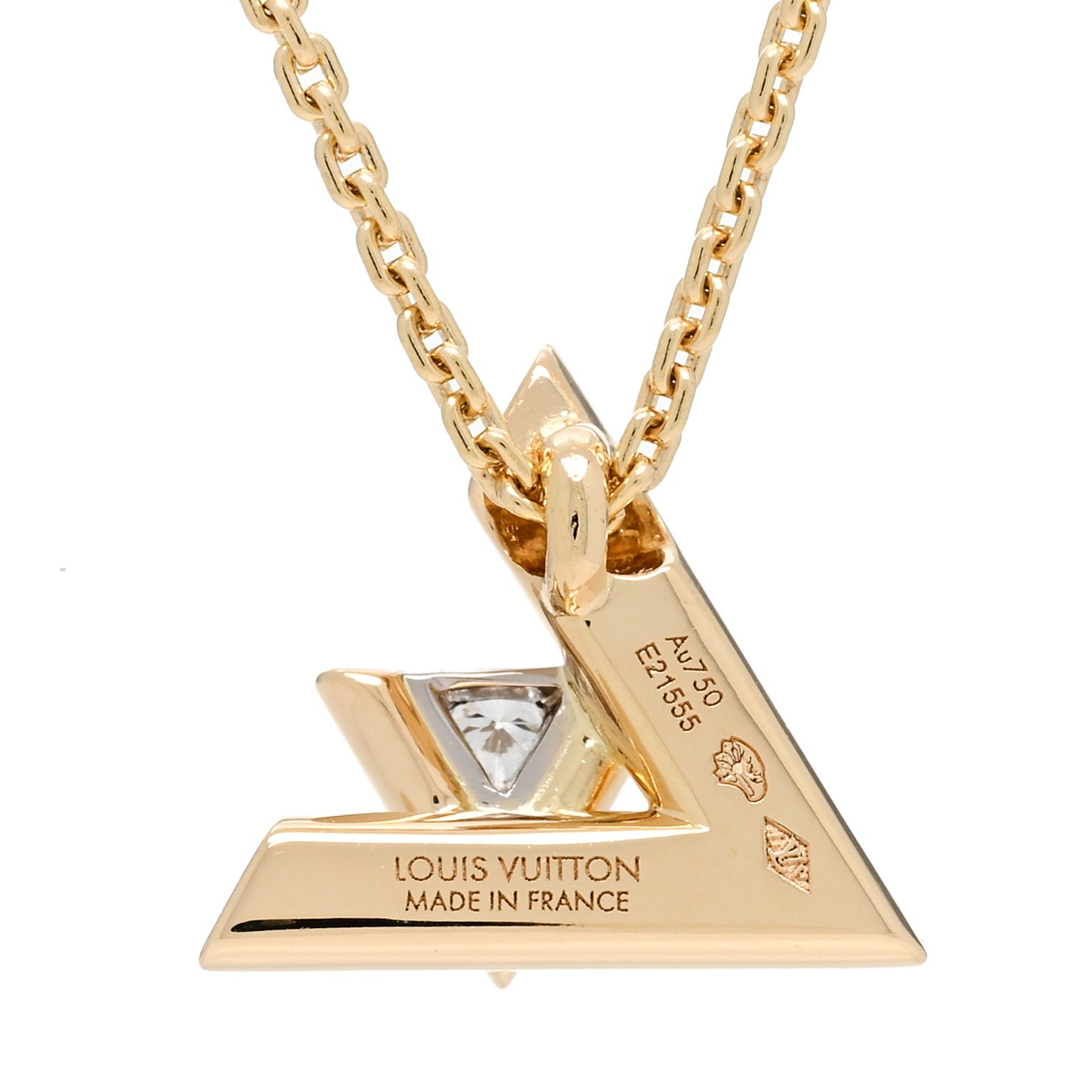 18K Yellow Gold Diamond Small LV Volt One Pendant Necklace