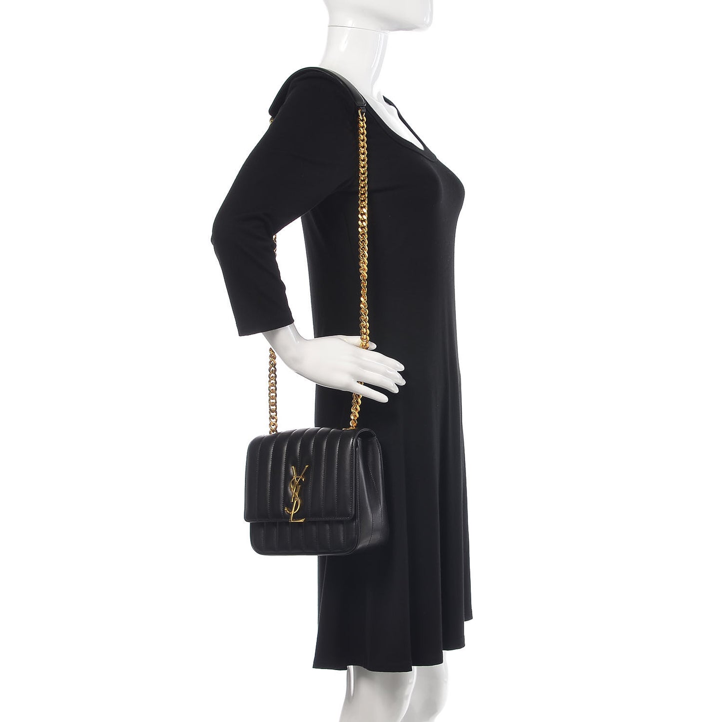 Lambskin Matelasse Monogram Medium Vicky Chain Bag Black