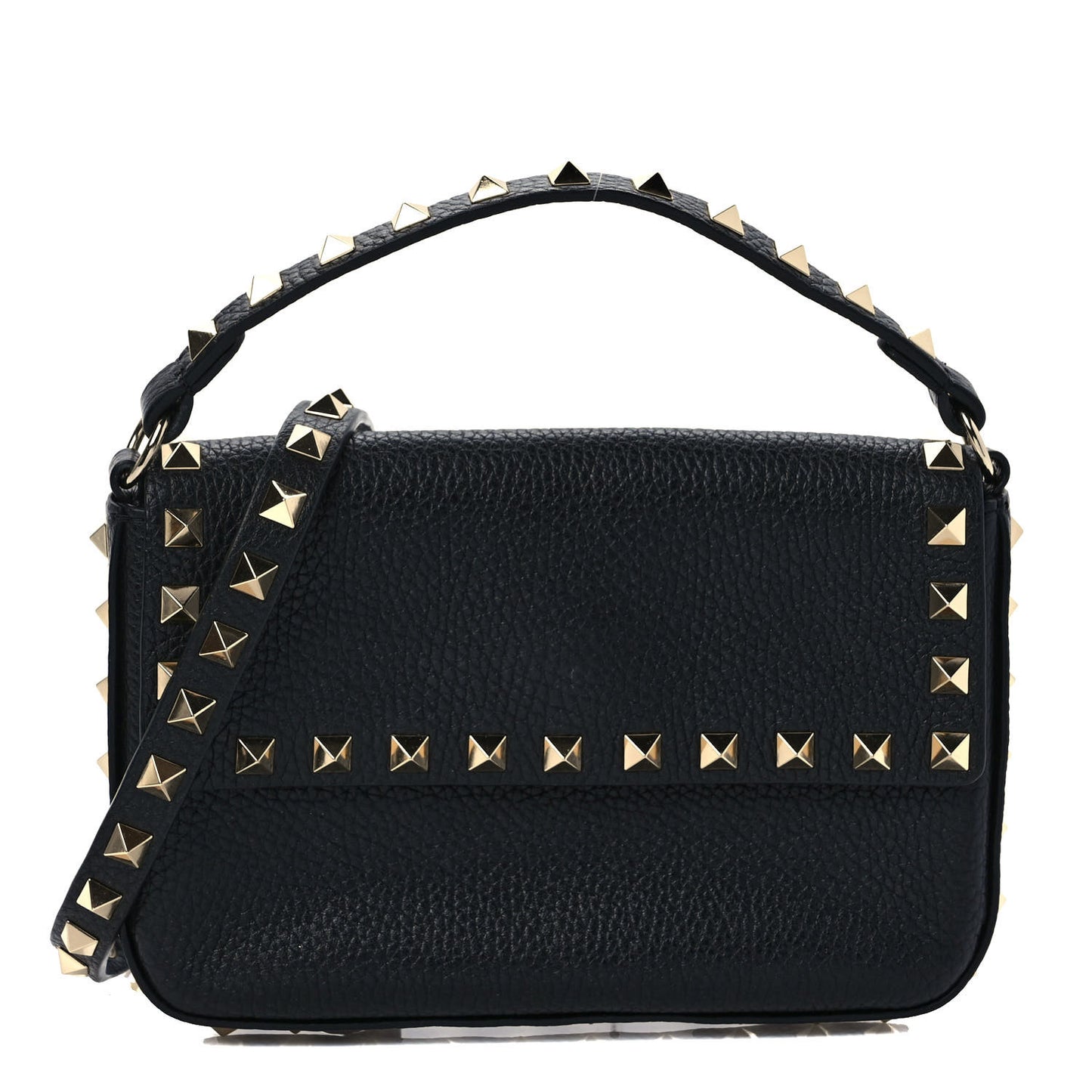 Grainy Calfskin Rockstud Crossbody Pouch Black