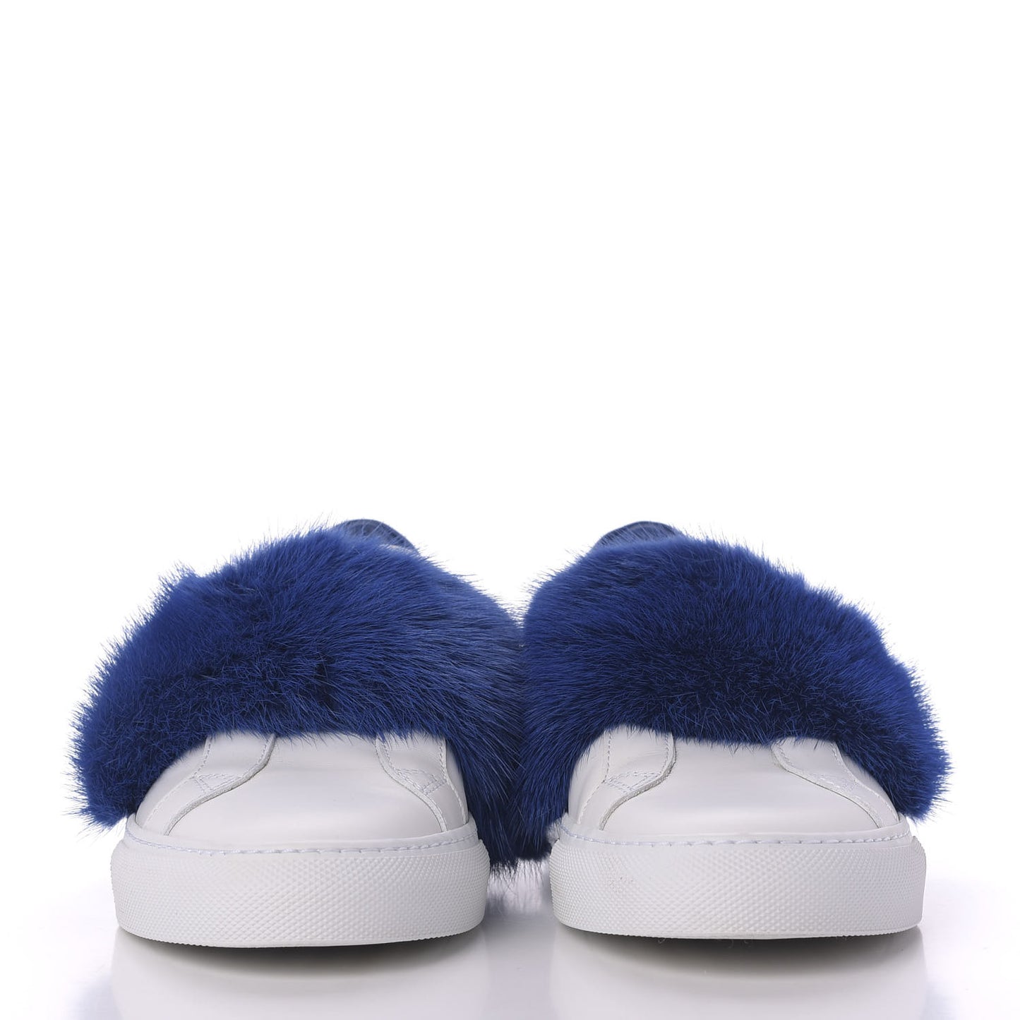 Calfskin Mink Fur Womens Urban Street Sneakers 38.5 White Electric Blue