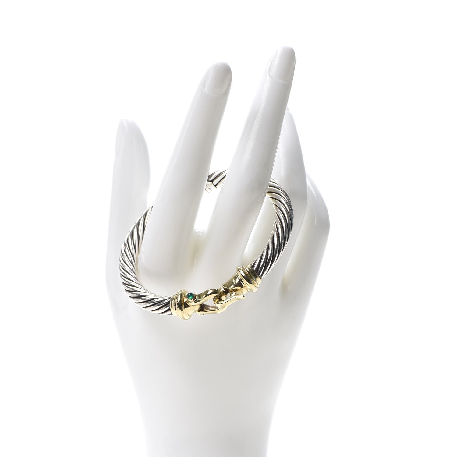 David Yurman Sterling Silver 14K Yellow Gold Green Chalcedony Garnet 7mm Cable Buckle Bracelet 2 of 4