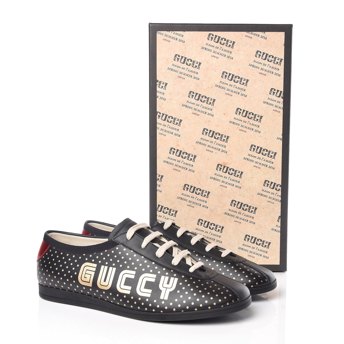 X SEGA Calfskin GUCCY Stars Mens Falacer Sneakers 9 Black