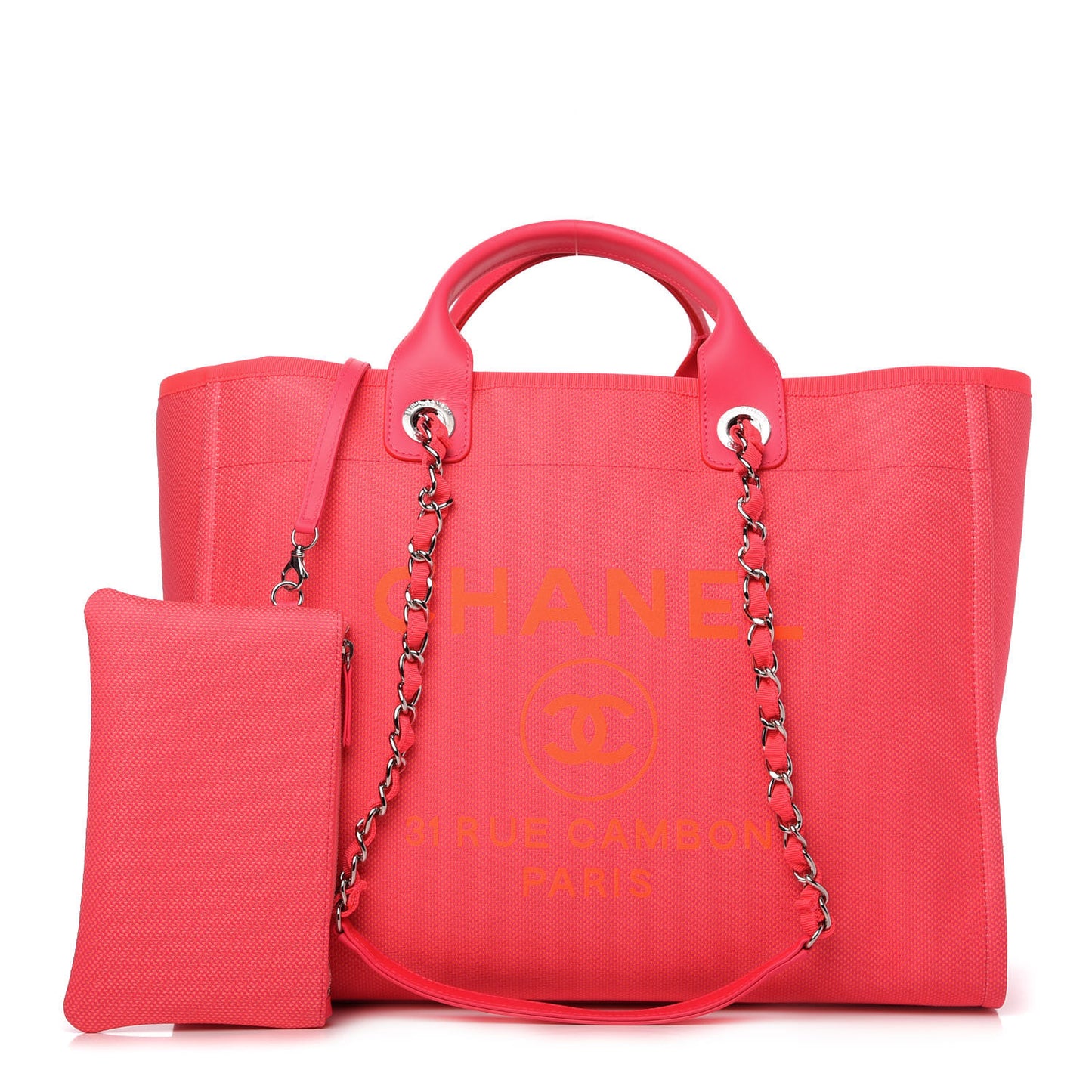 Mixed Fibers Calfskin Medium Deauville Tote Pink Orange