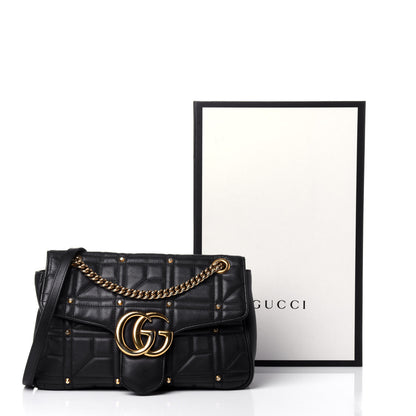 Gucci Calfskin Matelasse Studded Medium GG Marmont Shoulder Bag Black 12 of 12