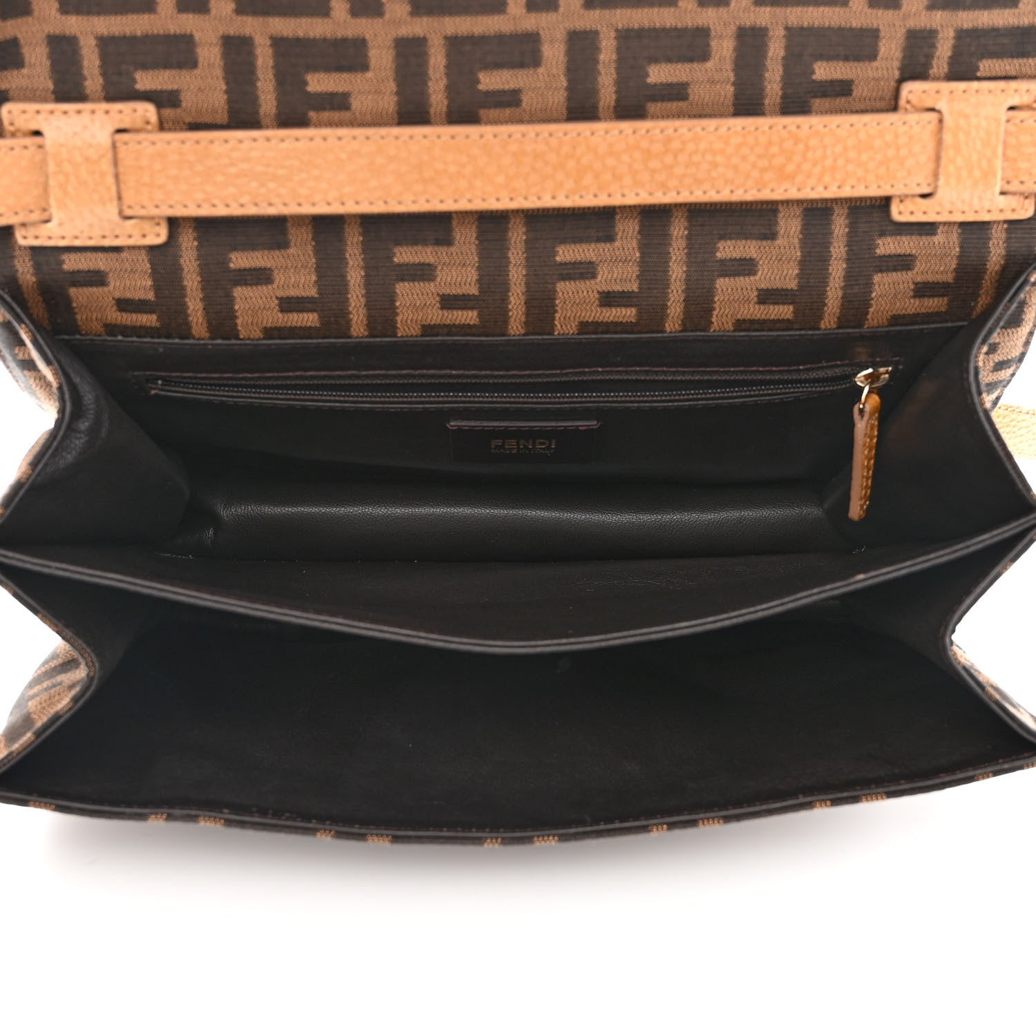 Fendi Zucca Classico No.1 Satchel Tobacco Camel Satin 4 of 10