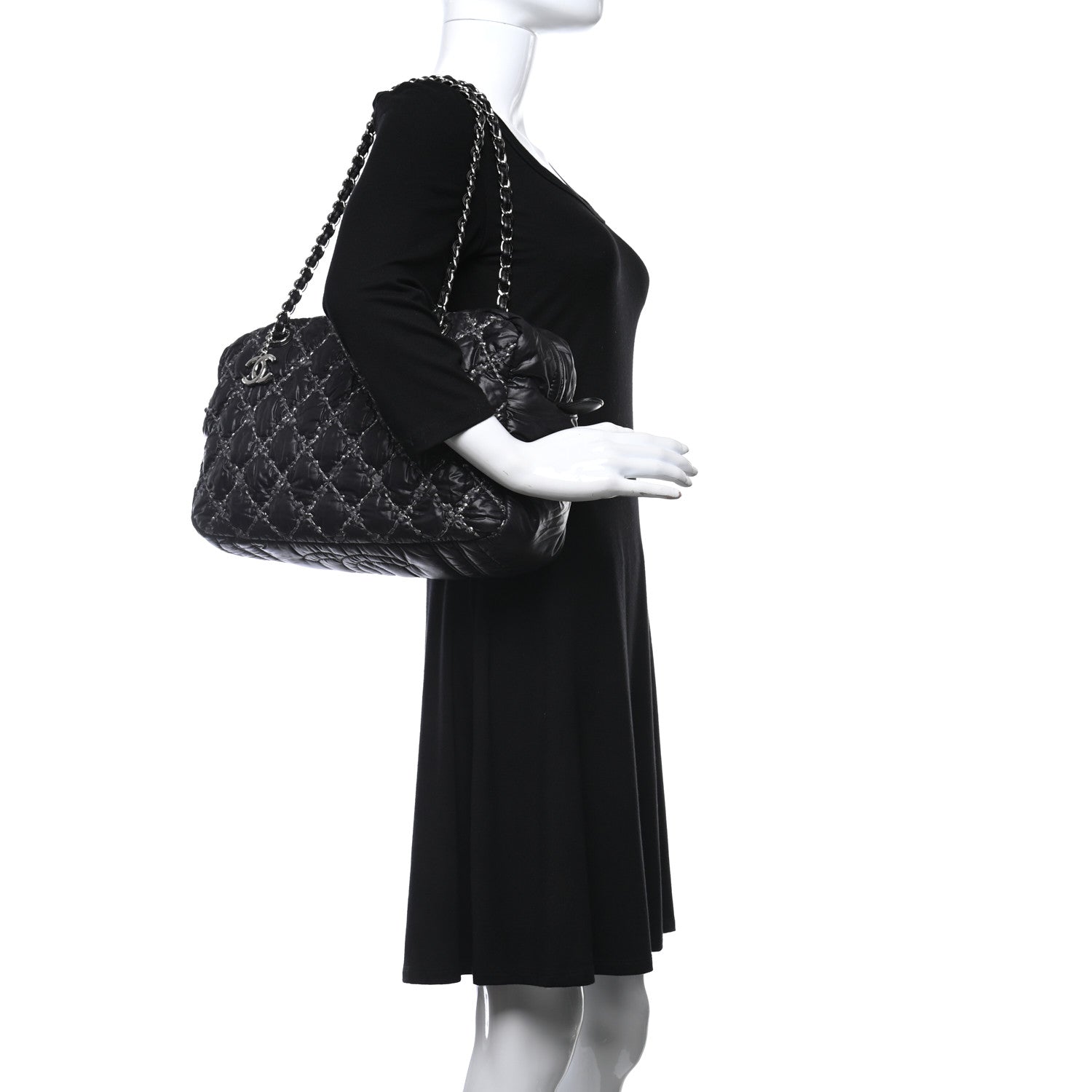 Chanel Nylon Quilted Tweed Stitch Bubble Camera Case Black 2 of 10