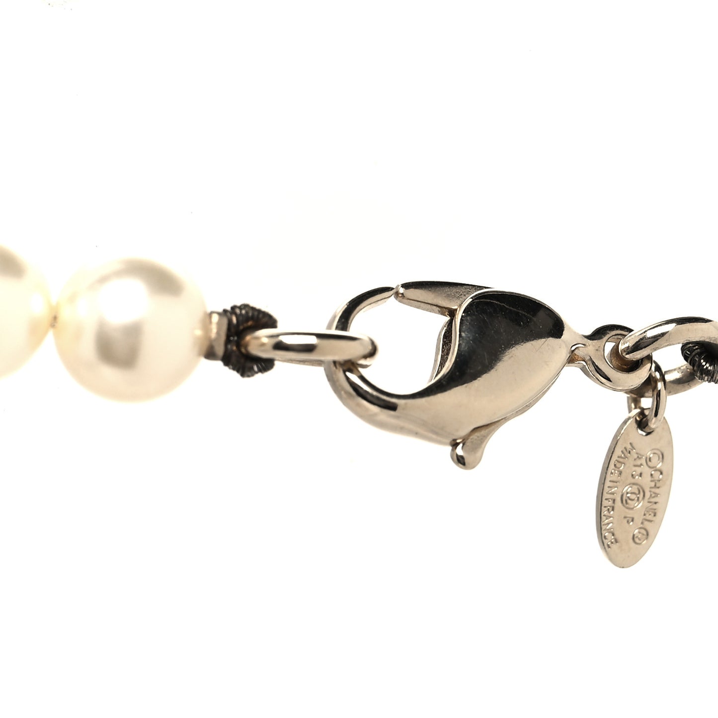 Graduated Pearl Crystal CC Long Necklace White