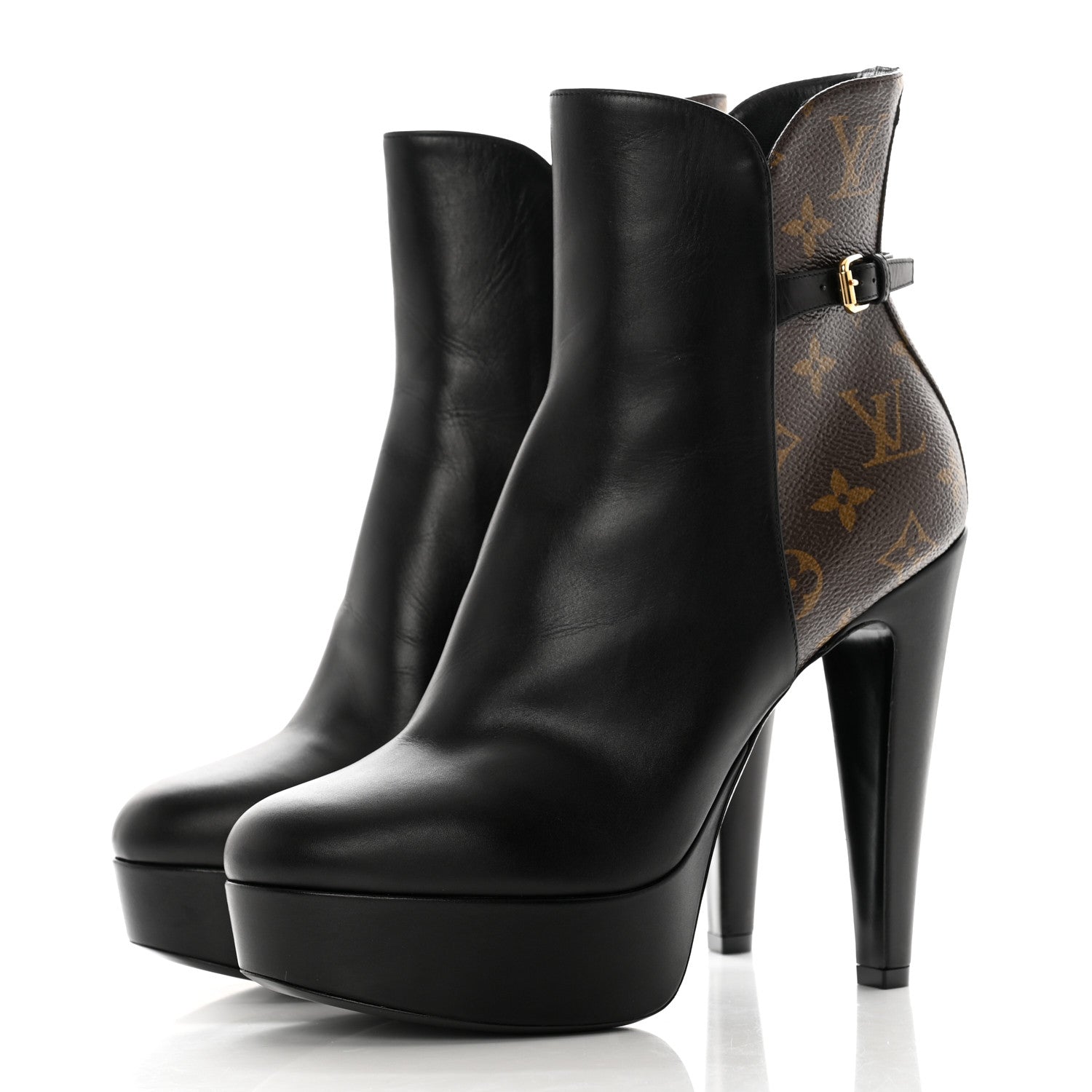 Louis Vuitton Calfskin Monogram Afterglow Platform Ankle Boots 39 Black 3 of 9