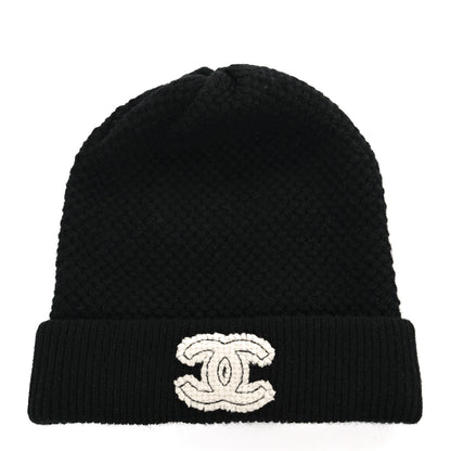 Chanel Cashmere CC Logo Beanie Hat Black 1 of 3