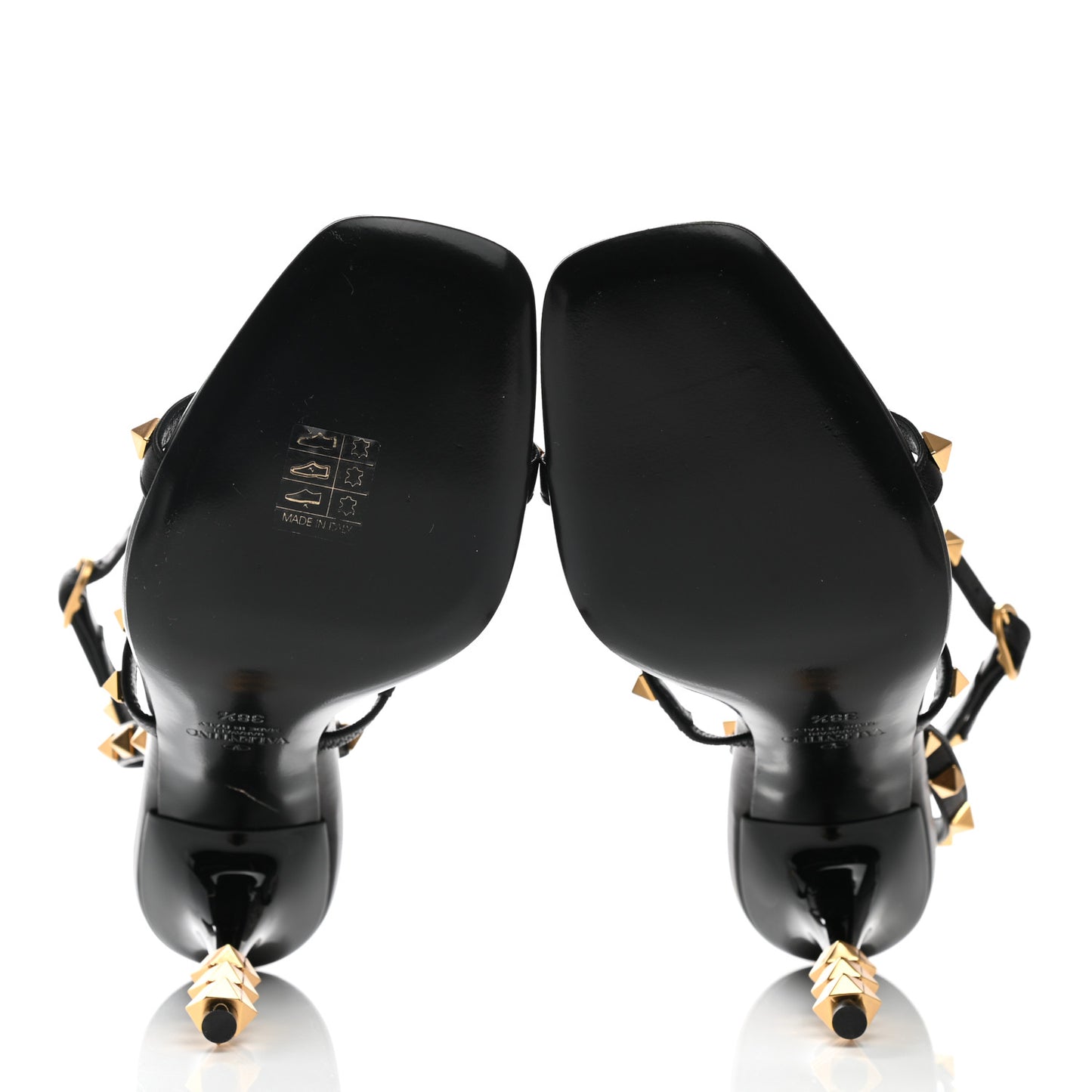 Goatskin Rockstud Sculpted Heel Ankle Strap 100mm Pumps 38.5 Black