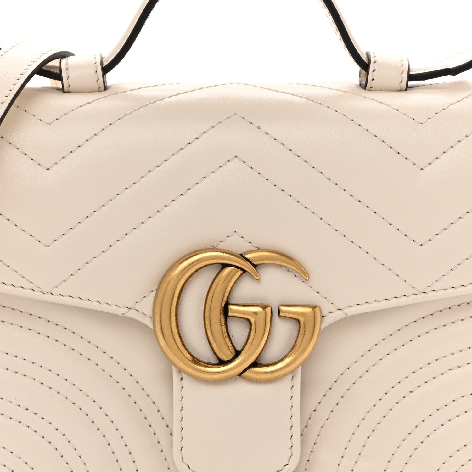 Gucci Calfskin Matelasse Mini GG Marmont Top Handle Shoulder Bag White 8 of 16