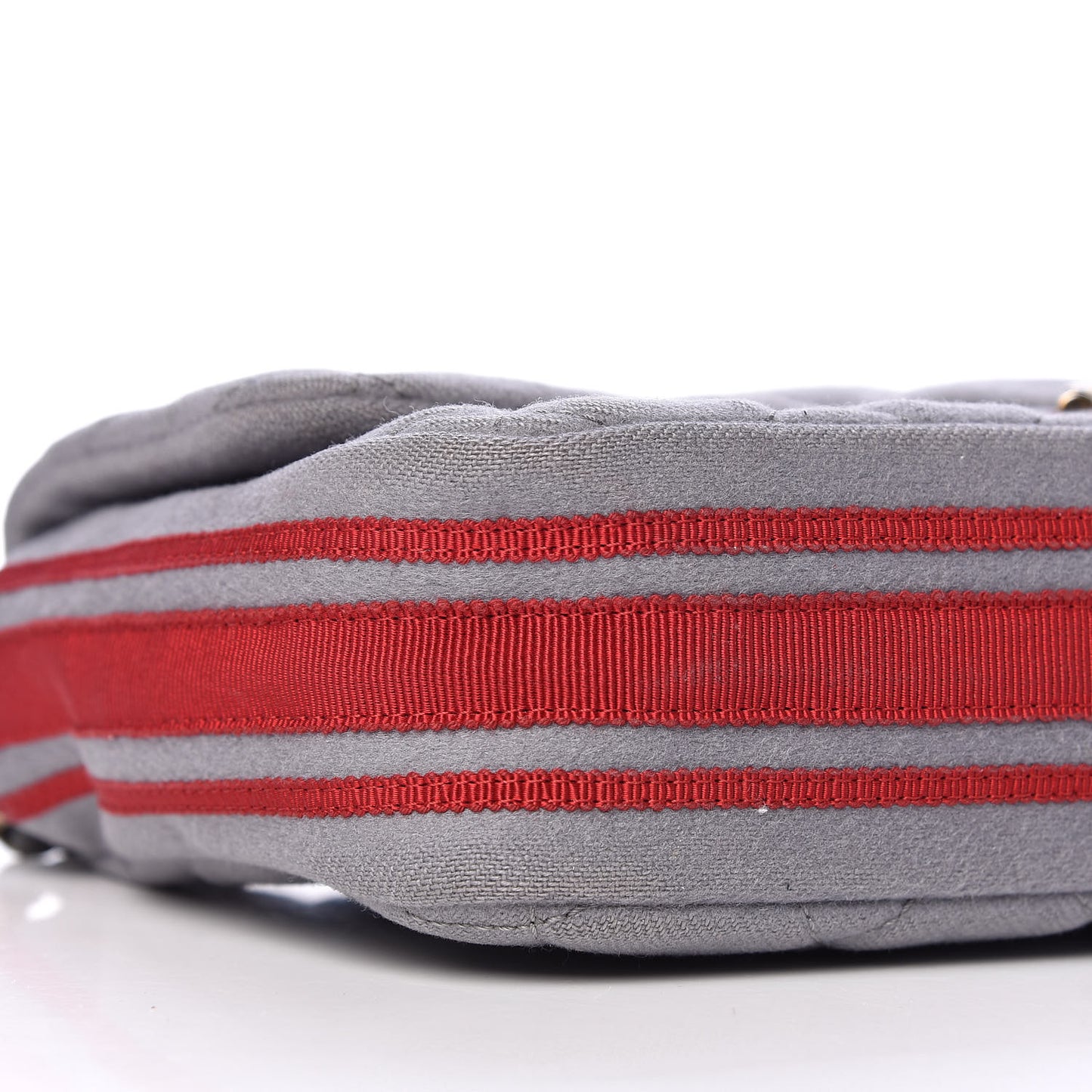 Wool Felt Grosgrain Quilted Medium CC Eyelet Flap Grey