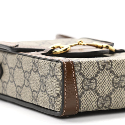 Gucci GG Supreme Monogram Mini Horsebit 1955 Crossbody Bag Beige Brown Sugar 9 of 10