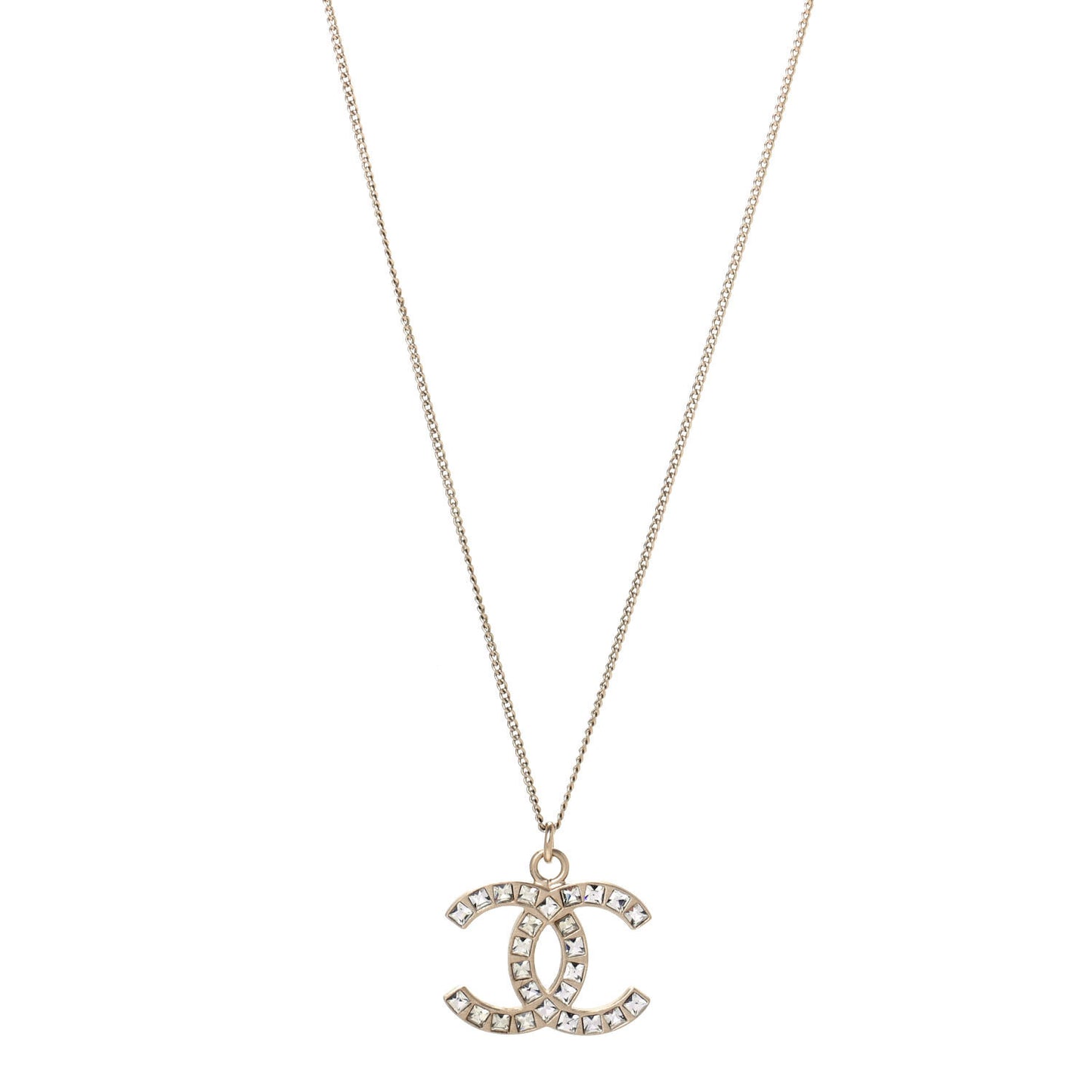 Baguette Crystal CC Necklace Light Gold