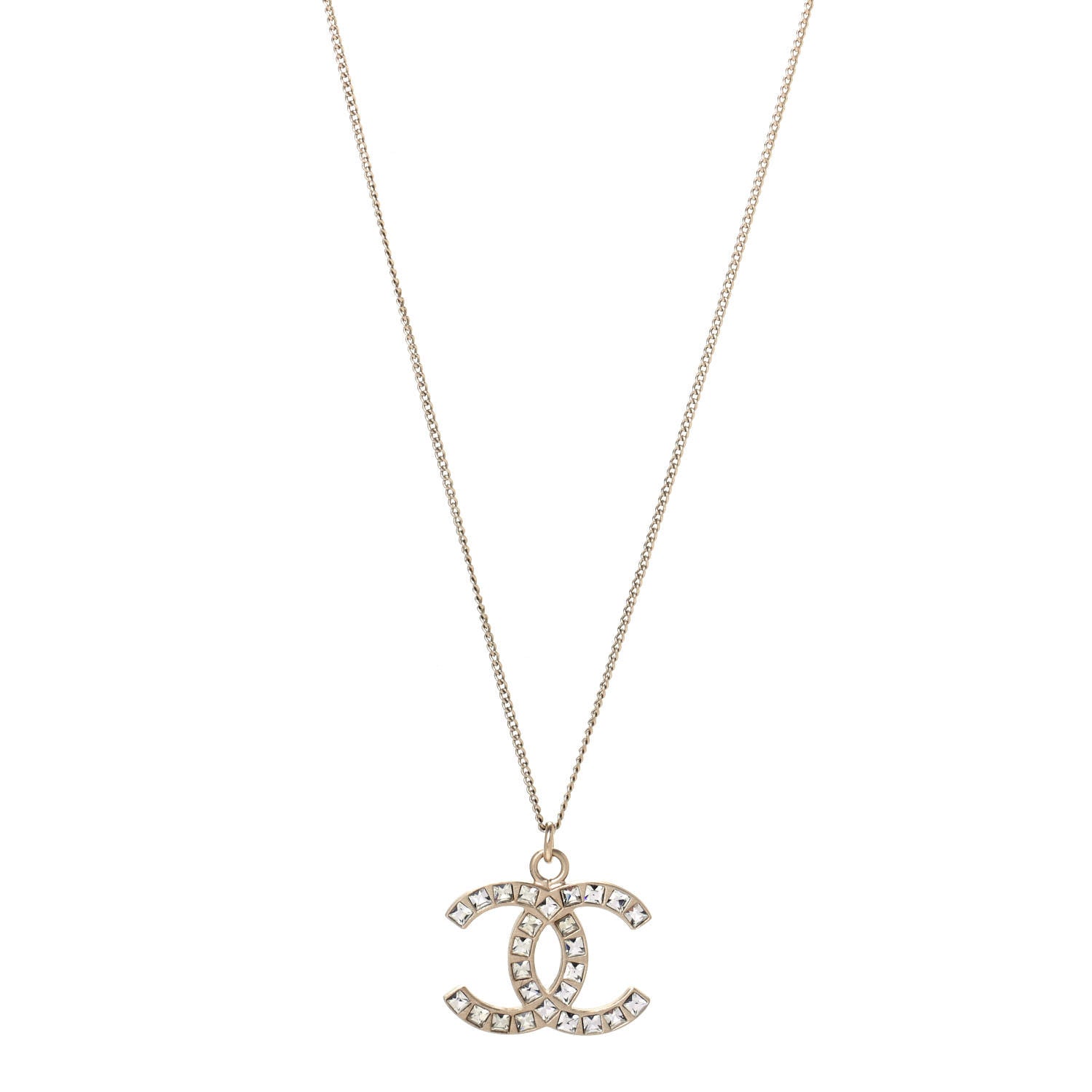 Chanel Baguette Crystal CC Necklace Light Gold 1 of 4