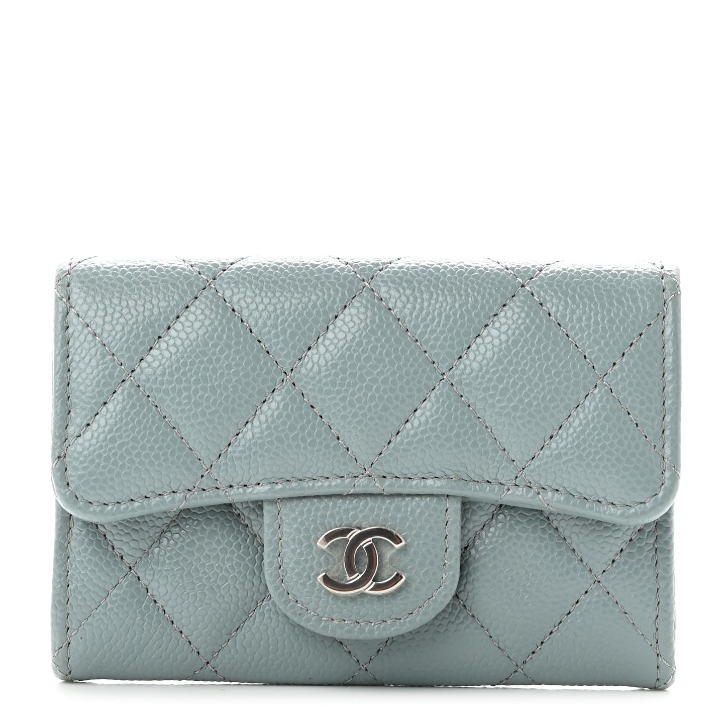 Caviar Quilted Flap Card Holder Wallet Grey