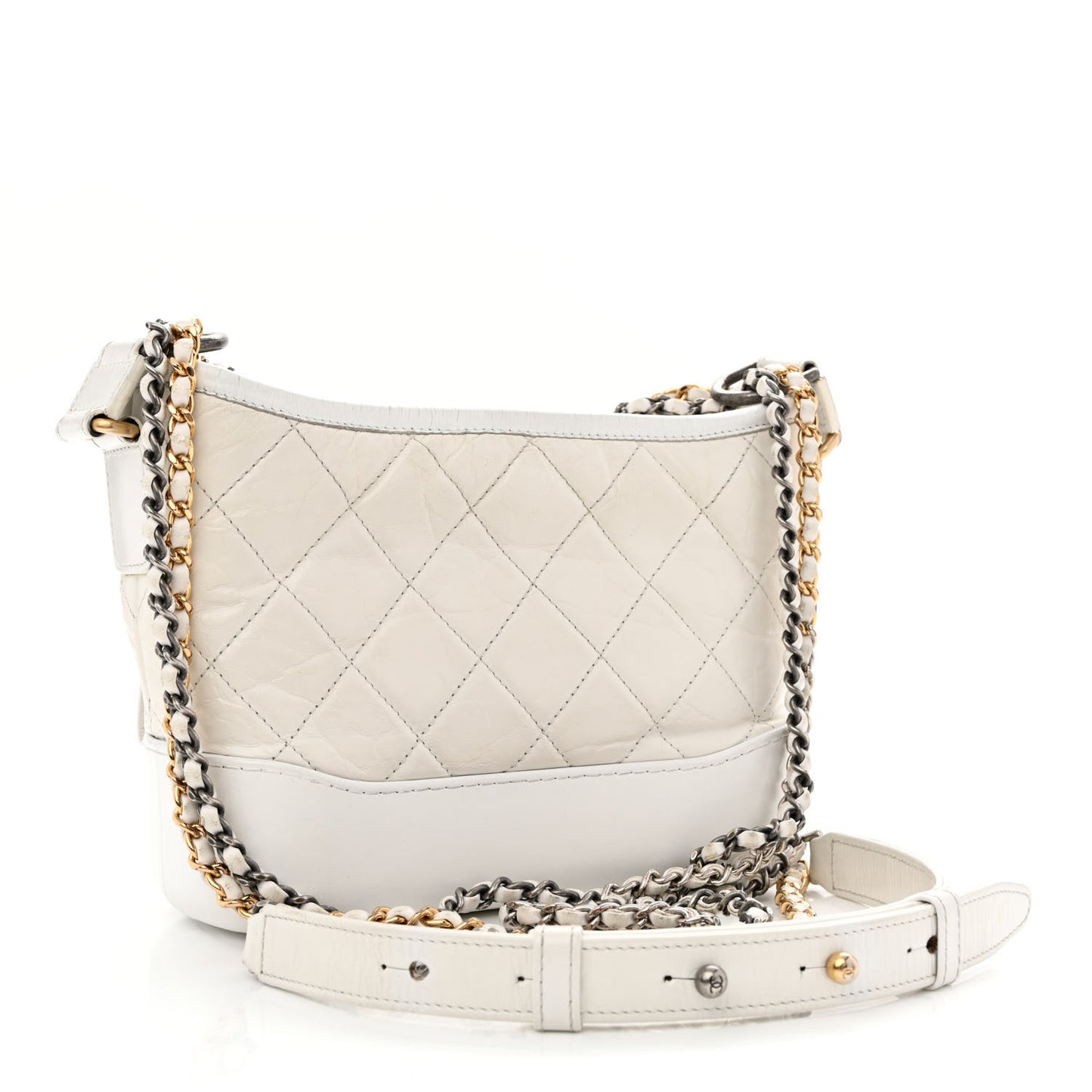 Aged Calfskin Quilted Small Gabrielle Hobo White