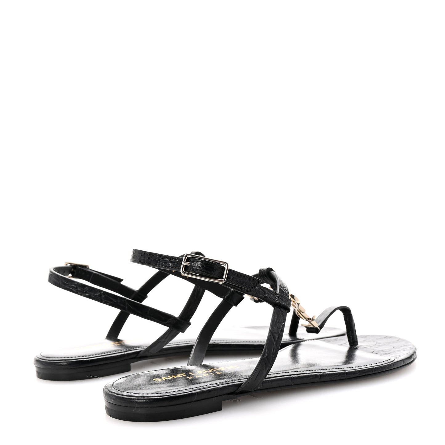 Calfskin Crocodile Embossed Cassandra Monogram Sandals 37 Black
