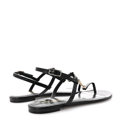 Saint Laurent Calfskin Crocodile Embossed Cassandra Monogram Sandals 37 Black 5 of 10