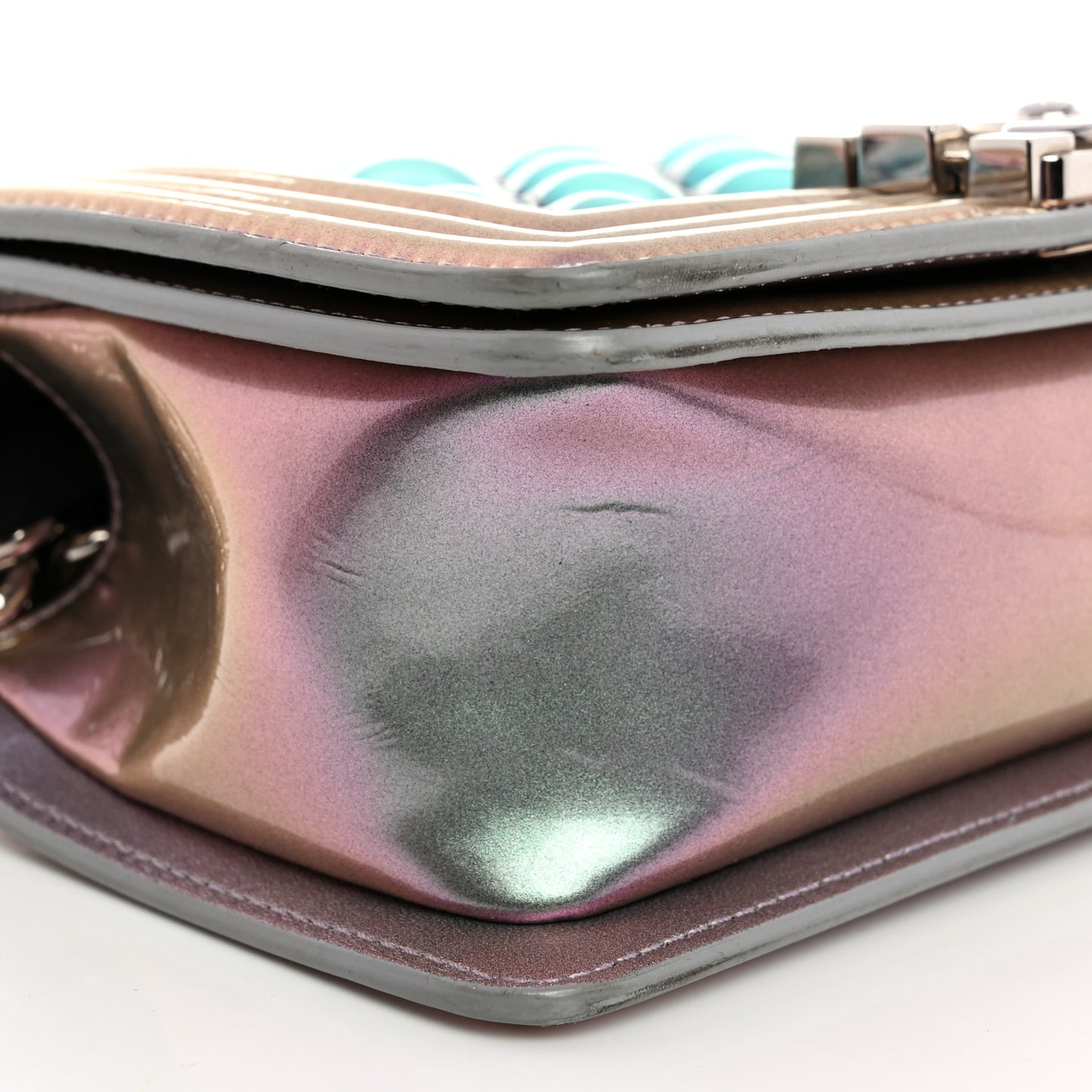 Iridescent Patent Calfskin PVC Quilted Small Boy Flap Light Purple