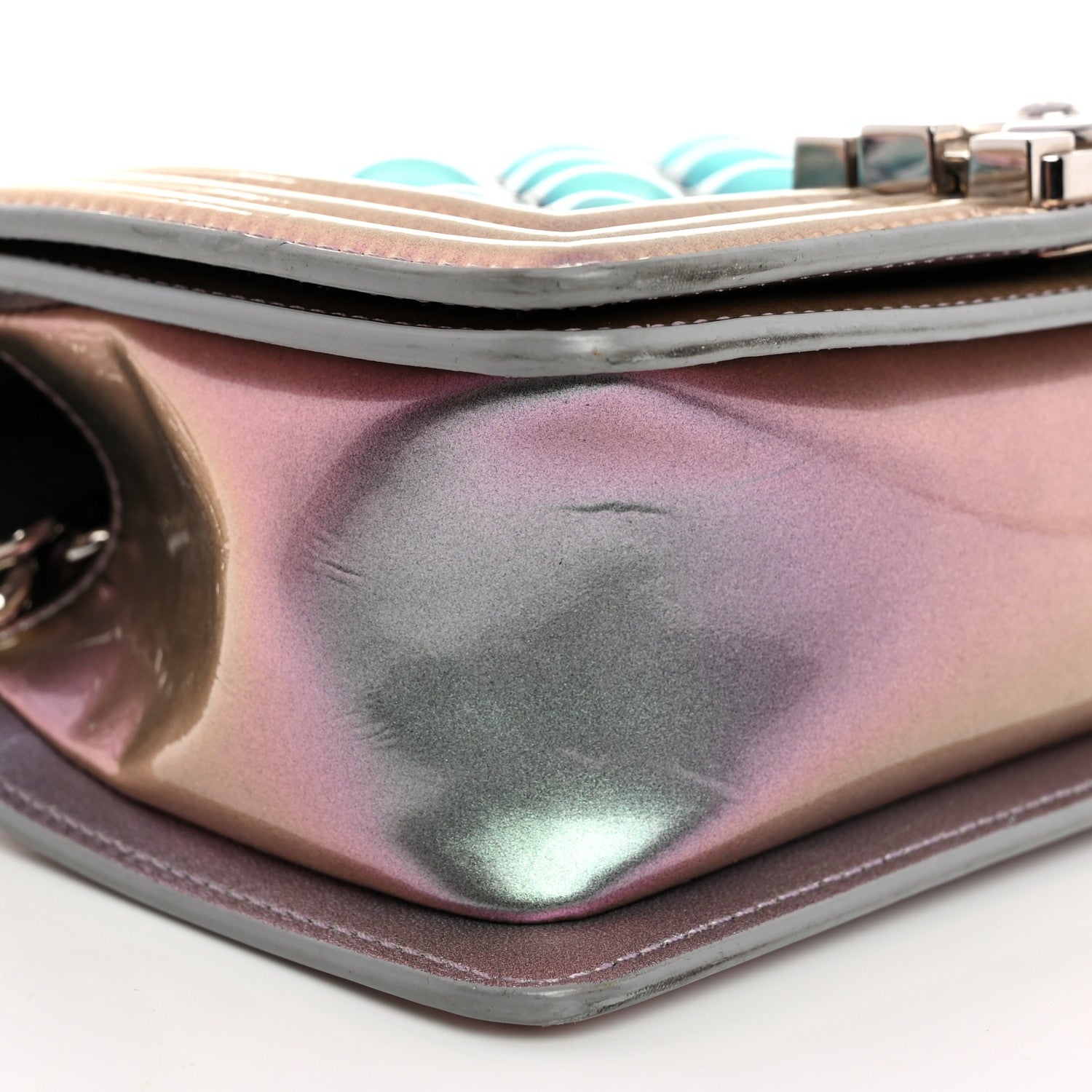 Chanel Iridescent Patent Calfskin PVC Quilted Small Boy Flap Light Purple 9 of 11