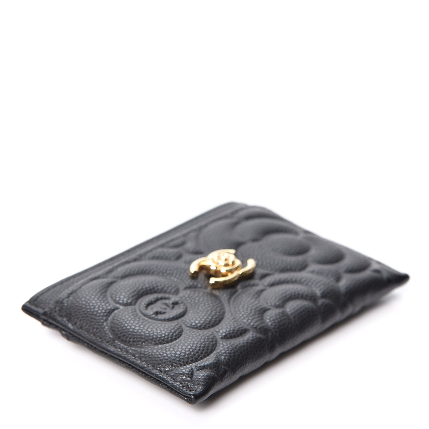 Caviar Camellia Embossed Card Holder Black