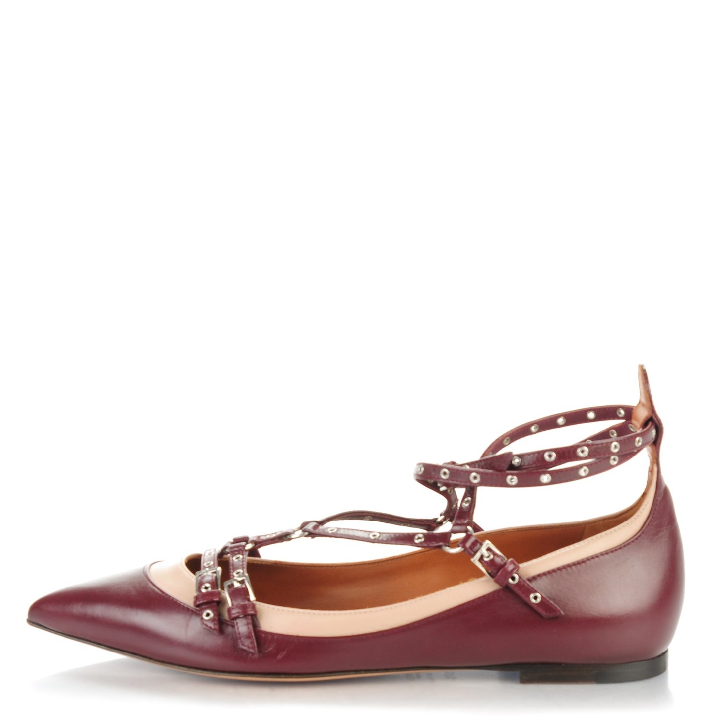 Calfskin Love Latch Cage Ballet Flats 37.5 Rubin Poudre