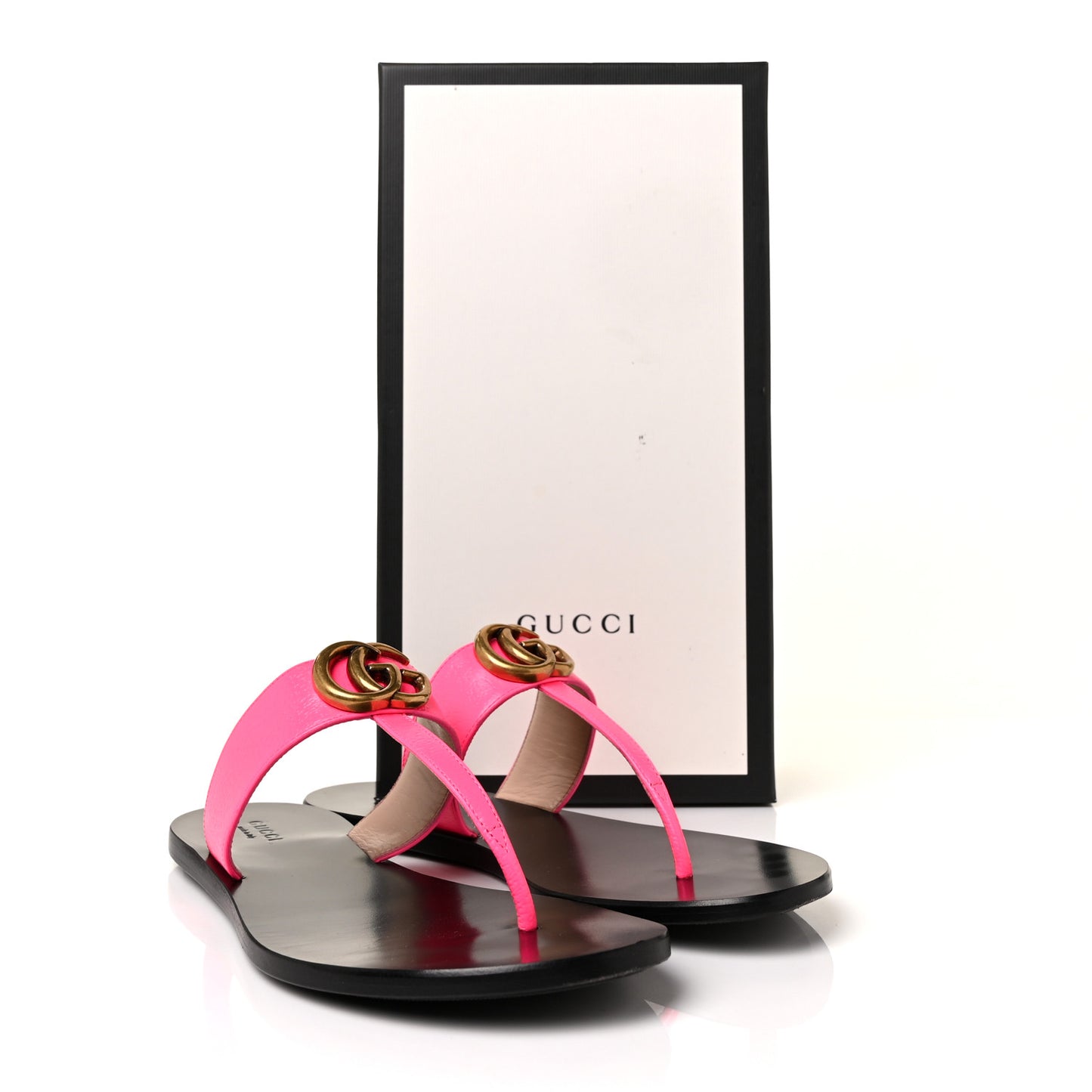 Calfskin GG Marmont Thong Sandals 36.5 Fuxia Fluo