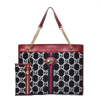 Gucci Tweed GG Monogram Large Rajah Chain Tote Romantic Cherry Black White 1 of 8