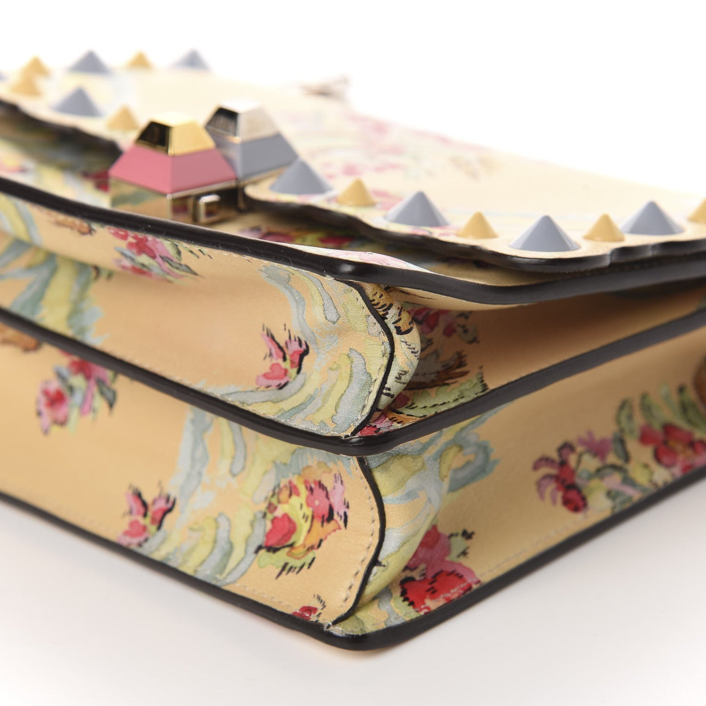 Vitello Marie Antoinette Print Scalloped Mix Studded Small Kan I Shoulder Bag Panna Multicolor
