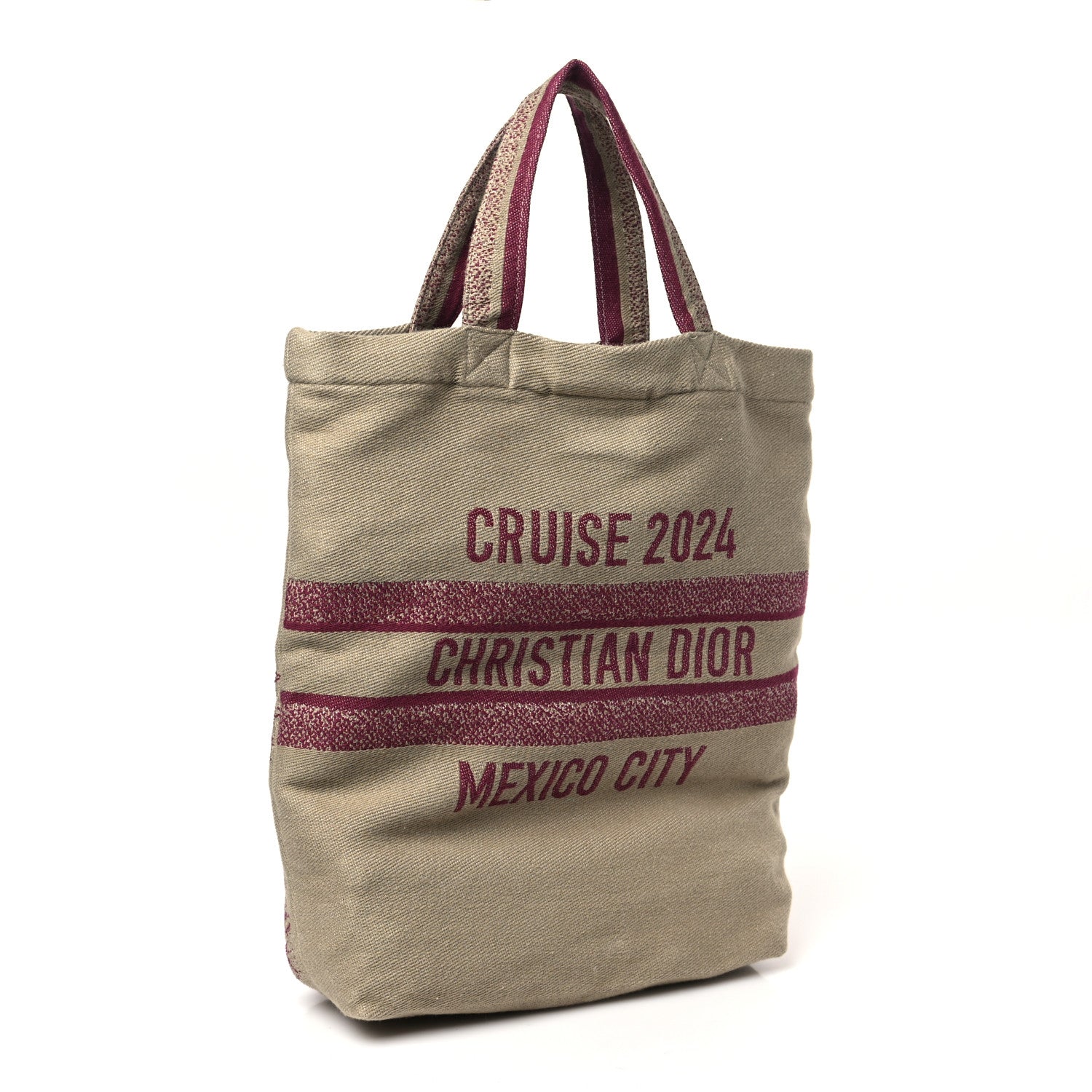 Christian Dior Canvas Print Cruise 2024 Mexico City Tote Ivory Burgundy 3 of 8