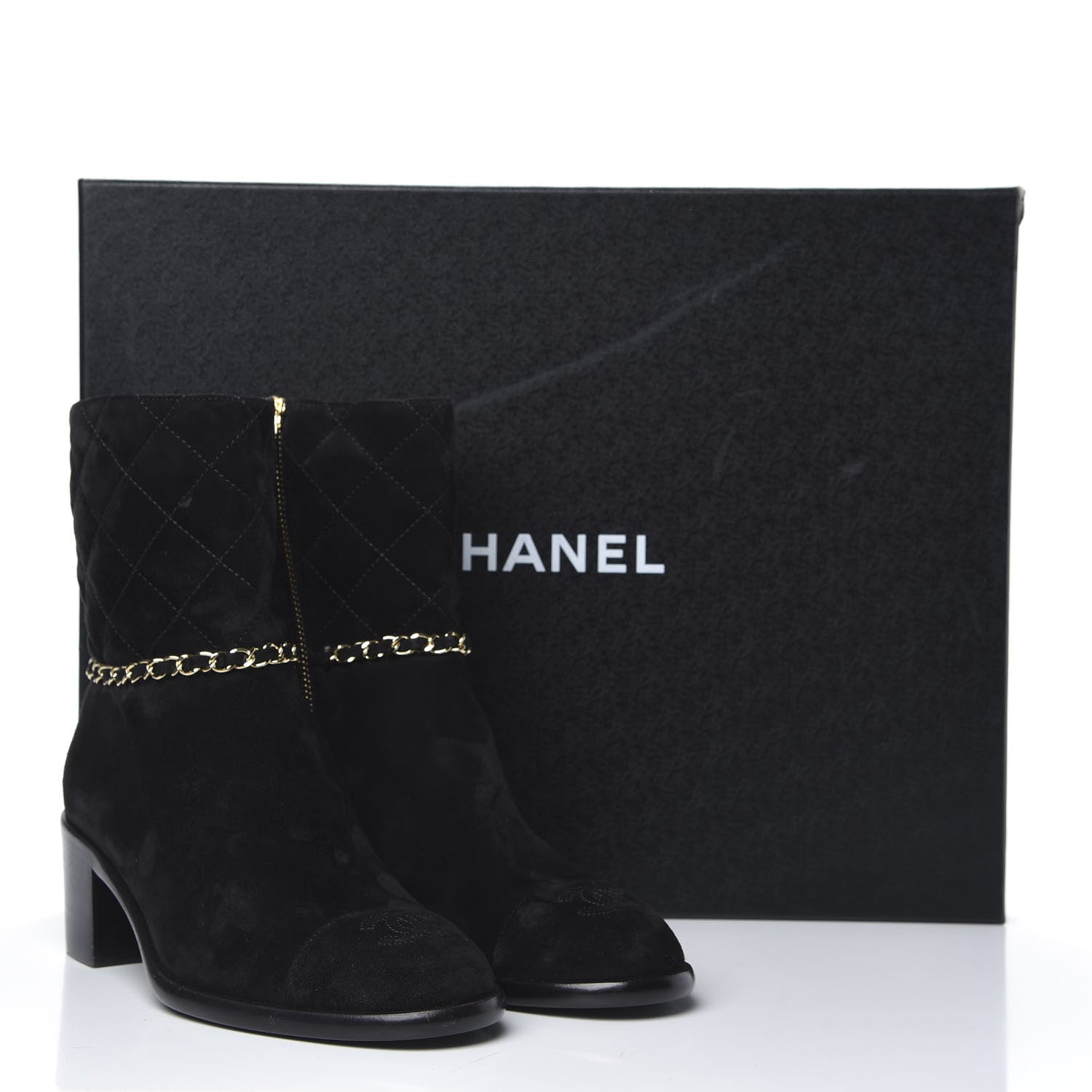 Chanel Suede Calfskin Chain CC Cap Toe Short Boots 36.5 Black 8 of 8