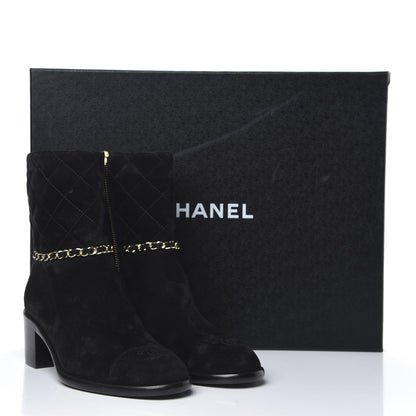 Chanel Suede Calfskin Chain CC Cap Toe Short Boots 36.5 Black 8 of 8