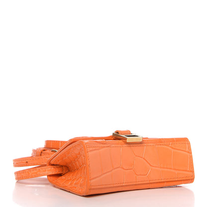 Balenciaga Shiny Calfskin Crocodile Embossed Hourglass Top Handle Bag Mini Orange 4 of 10
