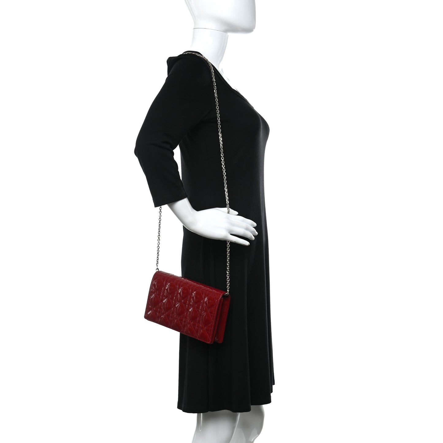 Patent Cannage Lady Dior Clutch Rouge Ceris