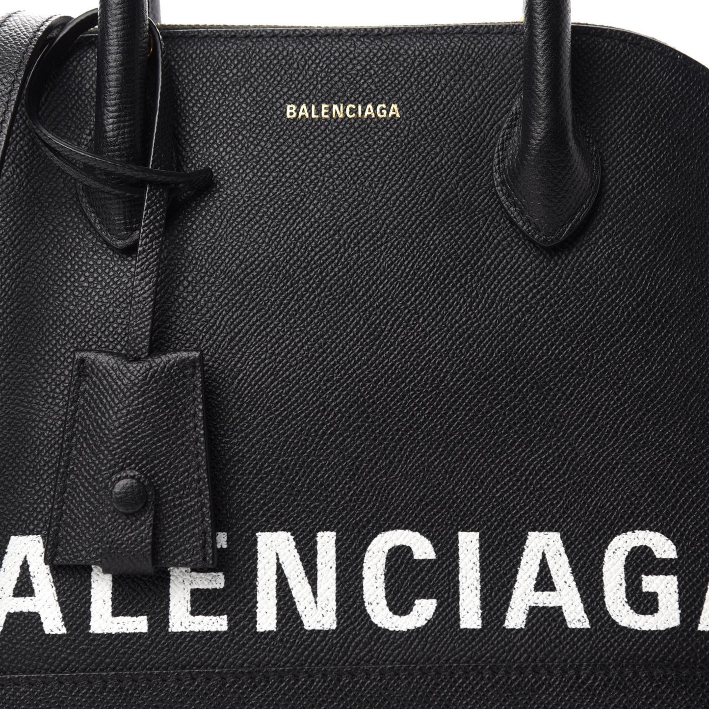 Signature Grained Calfskin Logo S Ville Top Handle Bag Black