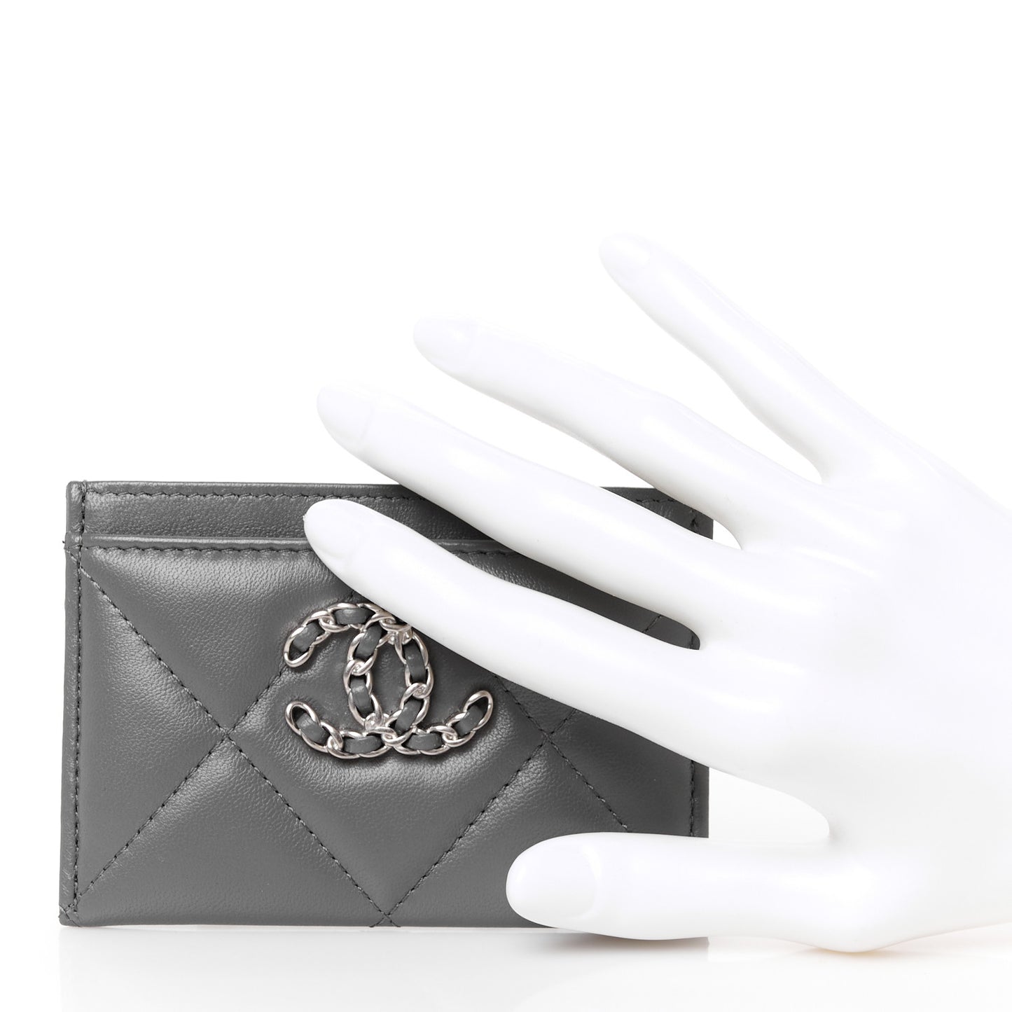 Lambskin Quilted Chanel 19 Card Holder Dark Grey