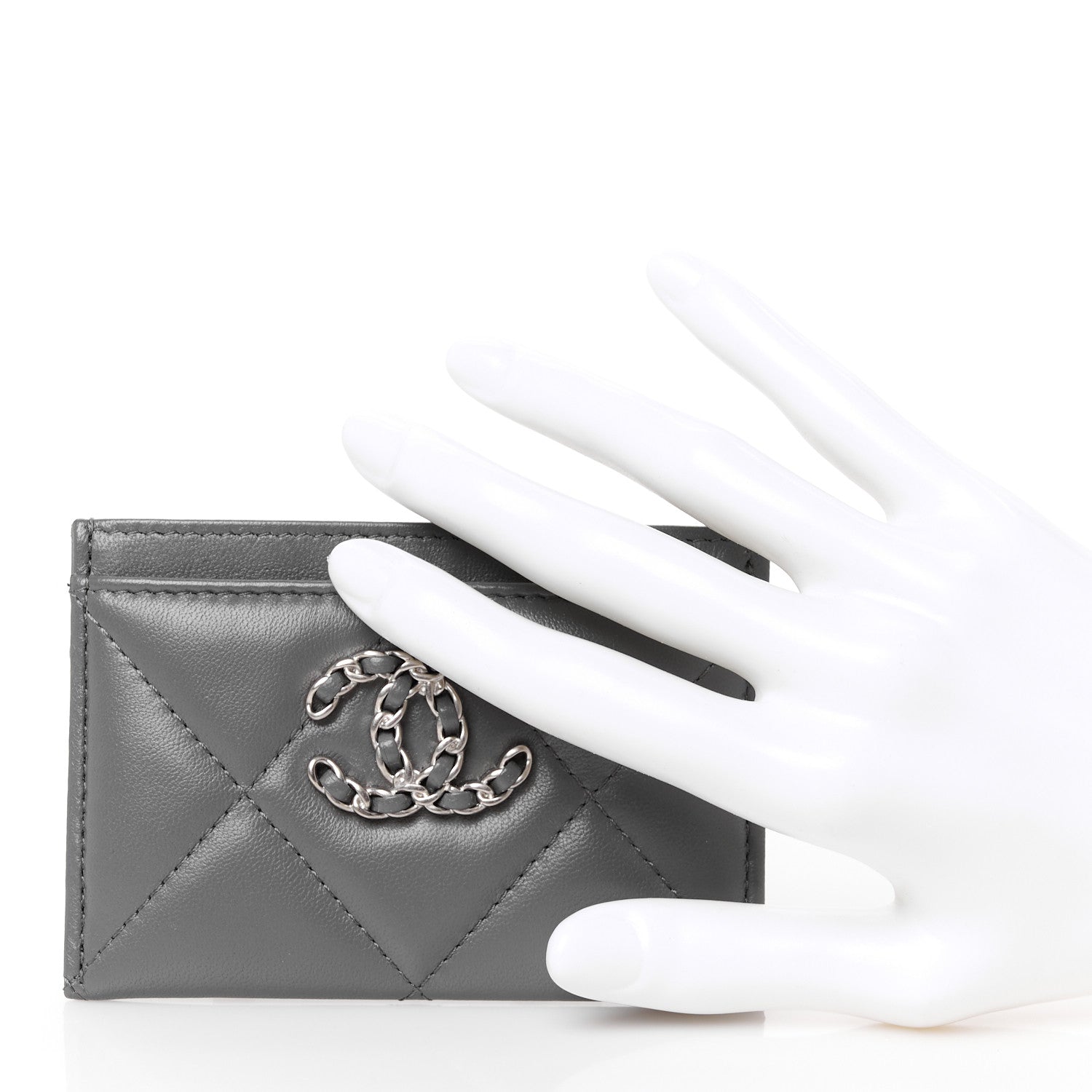 Chanel Lambskin Quilted Chanel 19 Card Holder Dark Grey 2 of 9