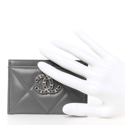Chanel Lambskin Quilted Chanel 19 Card Holder Dark Grey 2 of 9