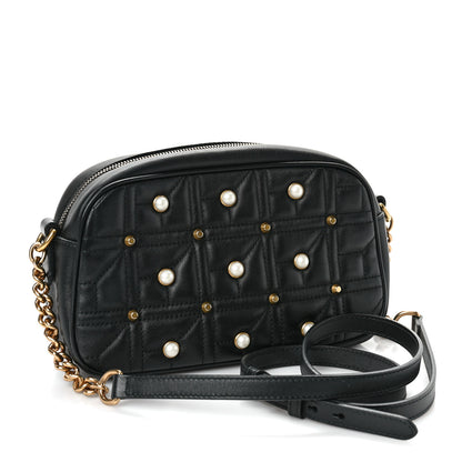 Gucci Calfskin Matelasse Studded Small Pearly GG Marmont Chain Shoulder Bag Black 3 of 10