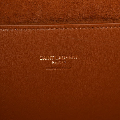 Saint Laurent Calfskin Crocodile Embossed Suede Medium Reversible Monogram Kate Satchel Military Taupe 6 of 10