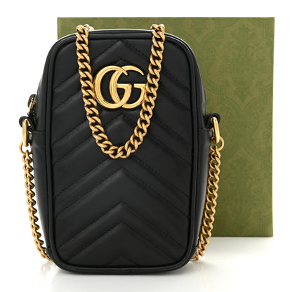 Gucci Calfskin Matelasse Mini GG Marmont Crossbody Bag Black 12 of 12