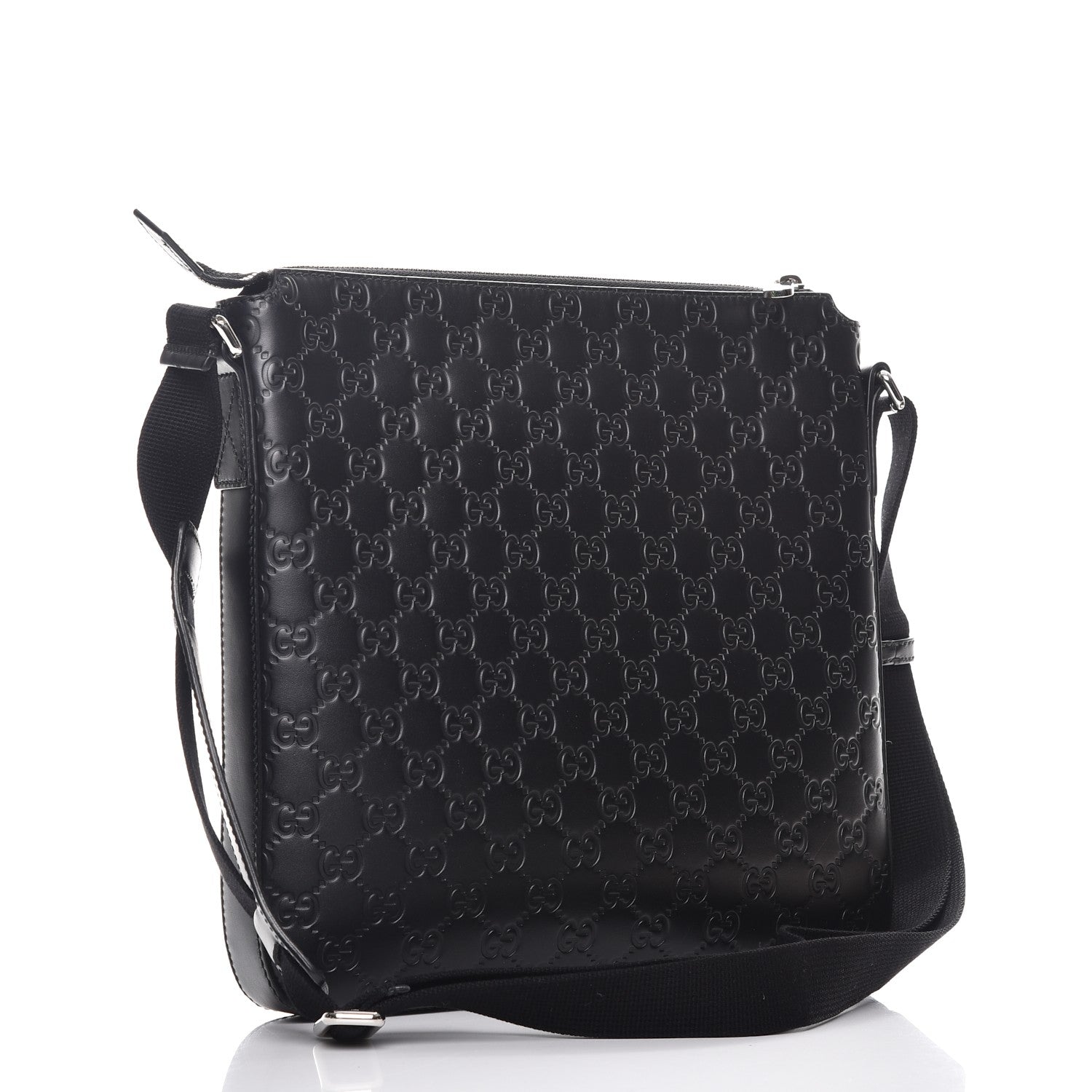 Gucci Guccissima Signature Medium Flat Messenger Bag Black 3 of 7